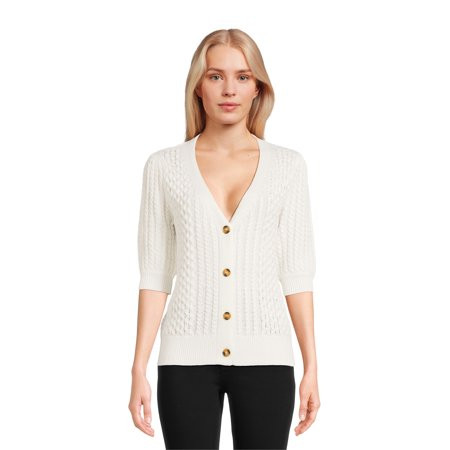 Time and Tru Women s Boyfriend Cardigan Sweater with Elbow Sleeves Midweight Sizes XS-XXXL | Walmart (US)
