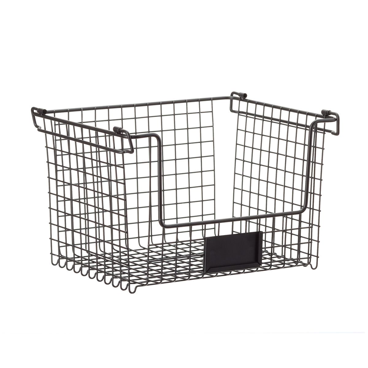 iDESIGN Stacking Wire Basket w/ Label Black | The Container Store