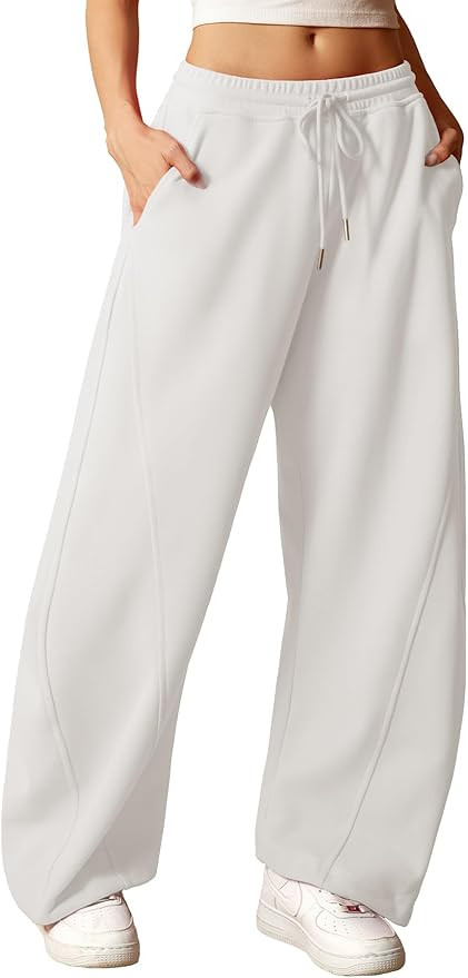 ELLEVEN Women's Y2K Wide Leg Sweatpants - High Elastic Waist Baggy Pants with Pockets & Adjustabl... | Amazon (US)
