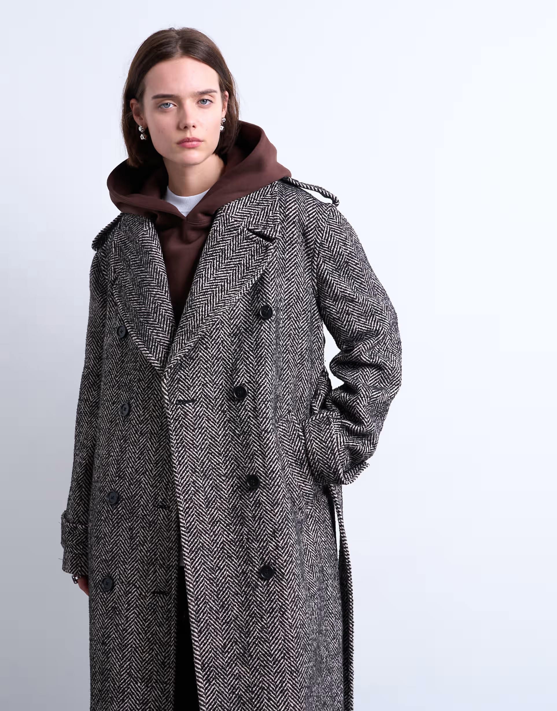 Topshop wool blend twill super longline belted coat in multi | ASOS | ASOS (Global)