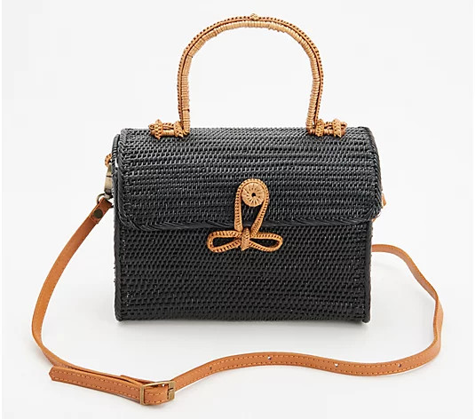 POPPY + SAGE Rattan Crossbody with Top Handle - Alice | QVC