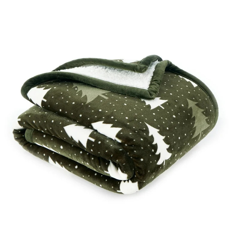 Better Homes & Gardens Reverse Faux Shearling Throw, Green Tree, 50" x 60" | Walmart (US)