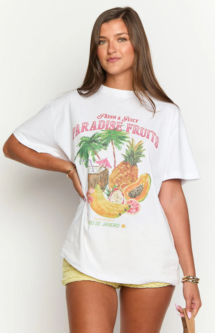 Beginning Paradise Fruits White Tee | Beginning Boutique | Beginning Boutique (US)
