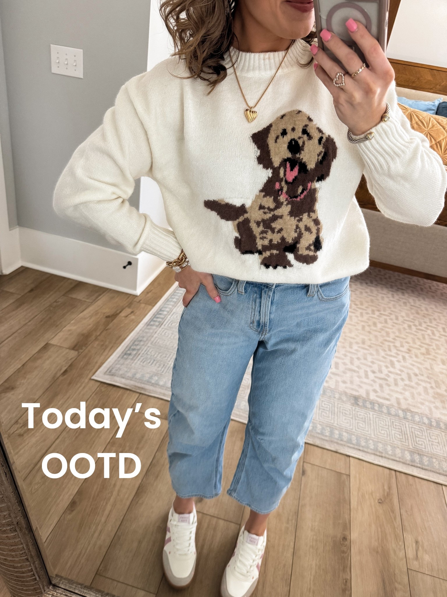 What I wore today to pick up our new puppy 🐾🤍 cozy, casual, and cute was the vibe!
This adorable dog sweater from Amazon is so soft and comfortable — the perfect feel-good knit for a big day. I styled it with my Old Navy barrel jeans (love this relaxed, on-trend fit) and my go-to Amazon sneakers that are perfect for errands, school pickup, and everyday wear.

An easy, comfy outfit that still feels put together — especially for puppy snuggles, car rides, and all the first-day memories 🥹🐶

#ootd #amazonfashion #amazonfinds #amazonoutfit #dogloverstyle #dogmomstyle #puppypickup #casualoutfit #everydayoutfit #momstyle #comfortablefashion #oldnavyfinds #barreljeans #neutraloutfit #cozyoutfit #sneakerstyle #weekendoutfit #casualstyle