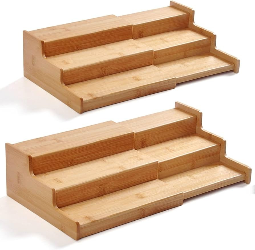 JinDoWin 2 Pack Bamboo Spice Organization for Cabinet, Cabinet Spice Organizer, 3-Tier Spice Rack... | Amazon (US)