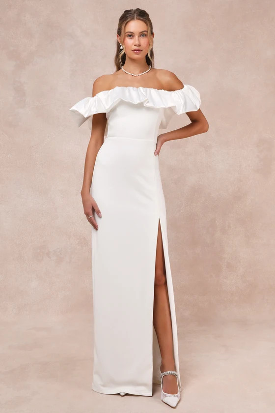 Sincerely Passionate White Ruffled Off-the-Shoulder Maxi Dress | Lulus