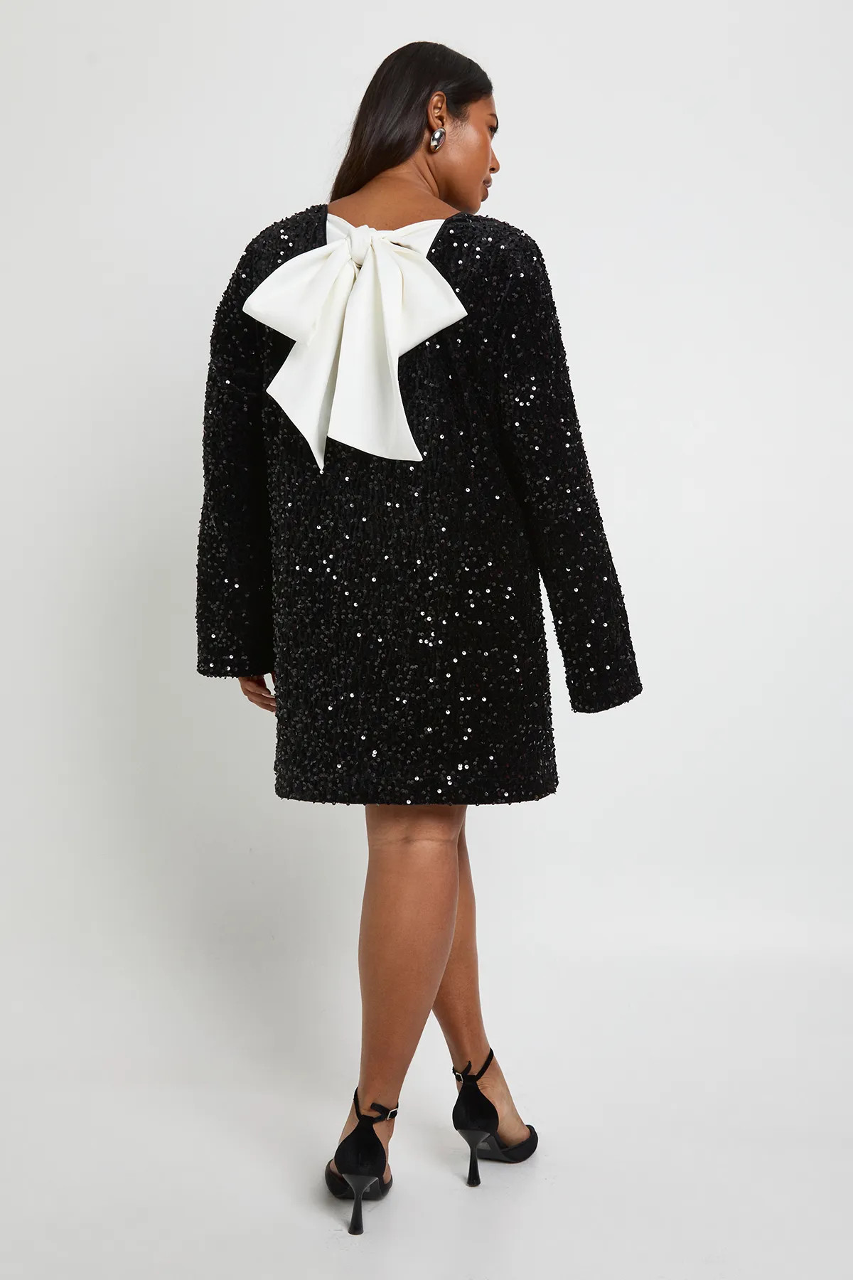 Plus Sequin Velvet Bow Back Shift Dress | Boohoo.com (UK & IE)