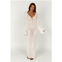 Kayleigh Crochet Fishtail Flare Sleeve Maxi Dress - White | MESHKI US