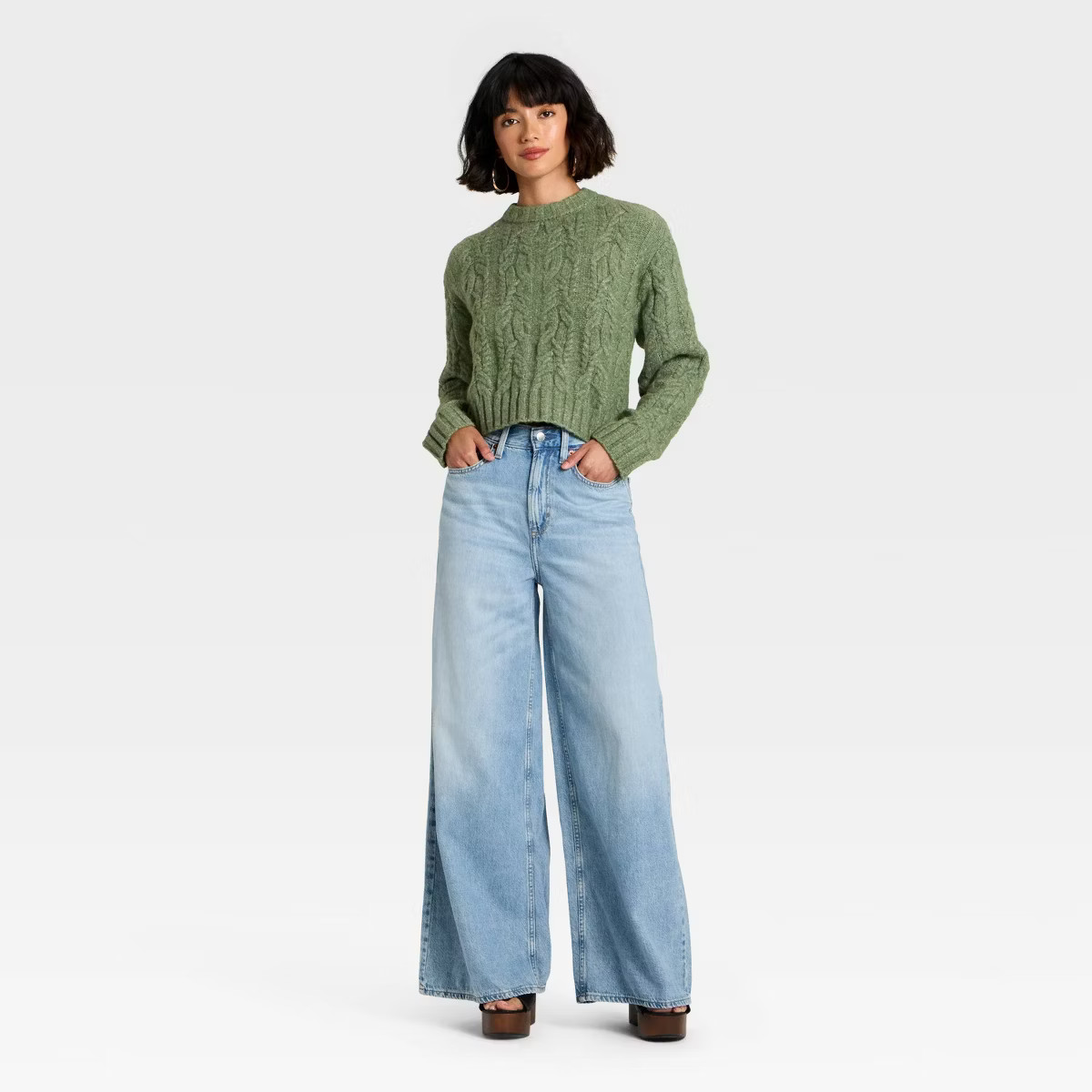 Women's Cozy Cable Crewneck Pullover Sweater - Universal Thread™ Dark Green M | Target