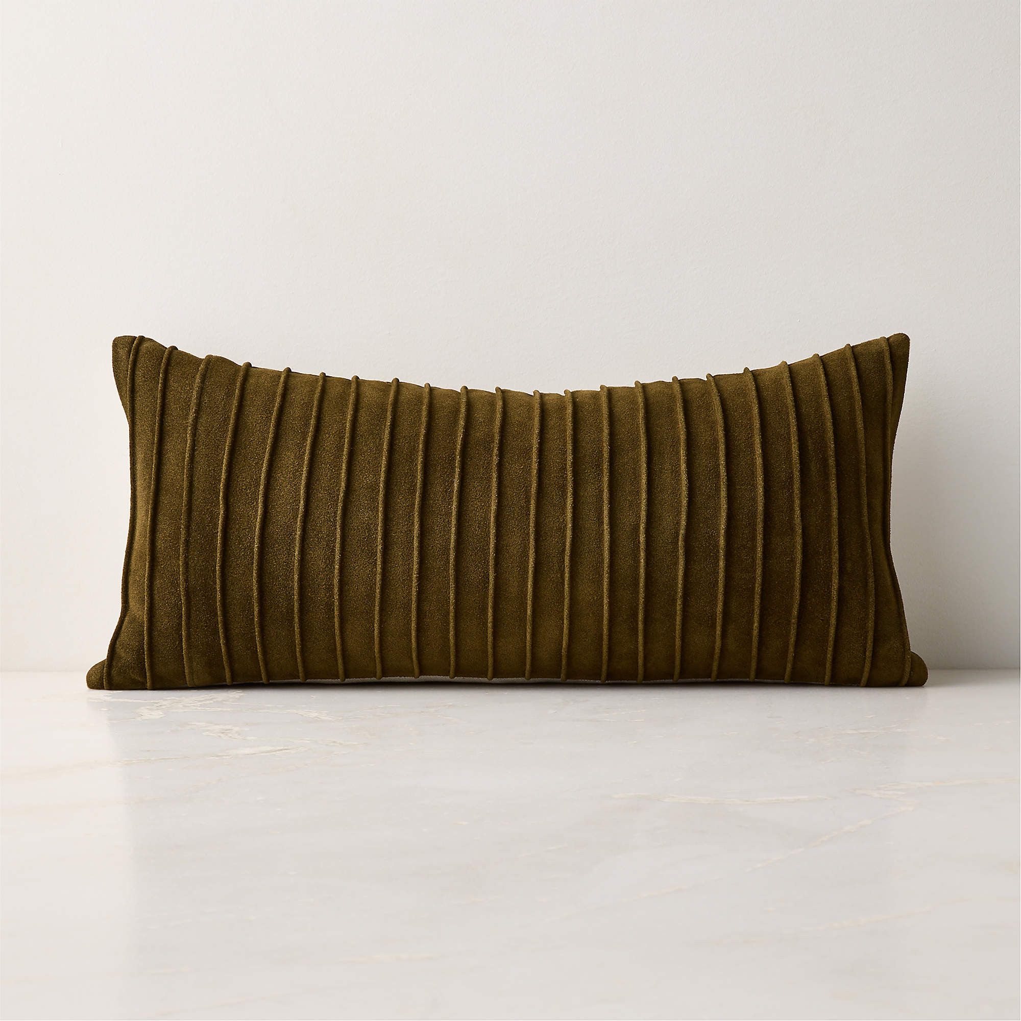 Gathered Light Taupe Suede Throw Pillow with Down-Alternative Insert 20"x20" + Reviews | CB2 | CB2
