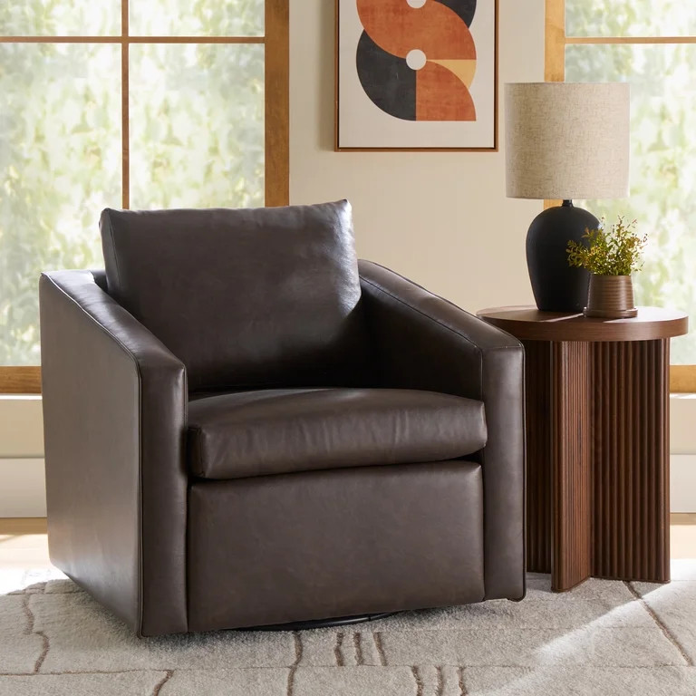Better Homes & Gardens Steele Swivel Chair, Dark Espresso Faux Leather | Walmart (US)