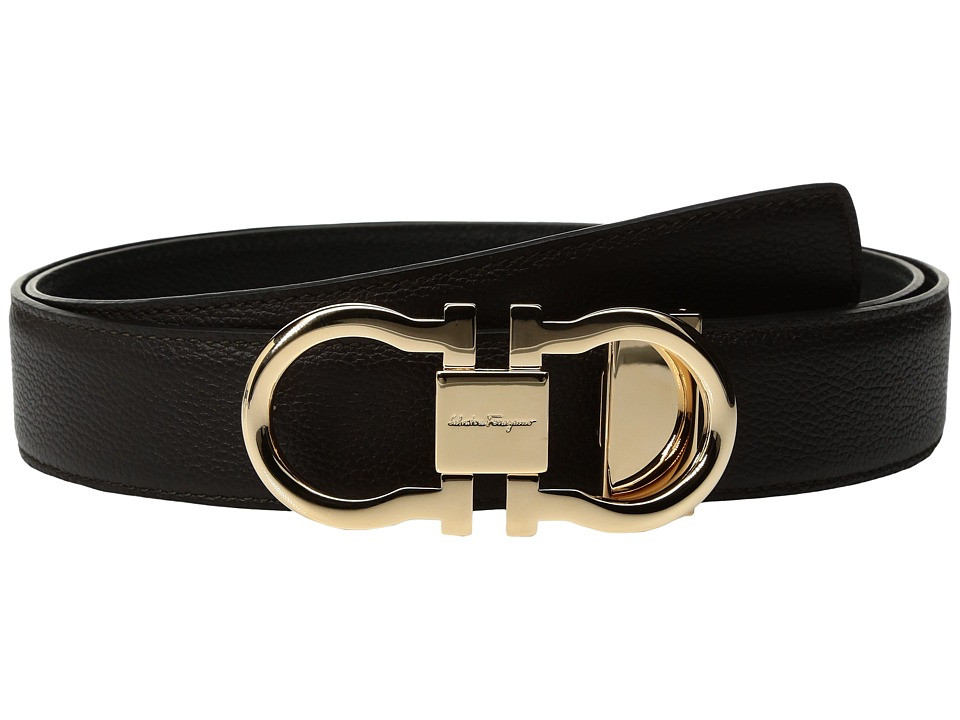 Salvatore Ferragamo - Double Adjustable Rose Gold - 679650 (Black/Hickory) Men's Belts | Zappos