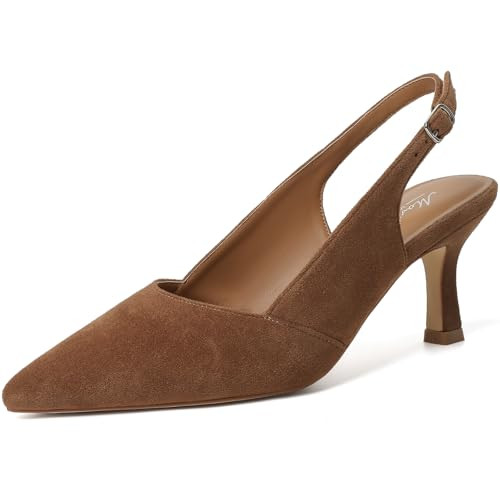 Mostrin Brown Kitten Heels for Women Suede Slingback Pointed Closed Toe Heels Womens Pumps Shoes for Wedding, Party, Commuting Size 11 | Amazon (US)