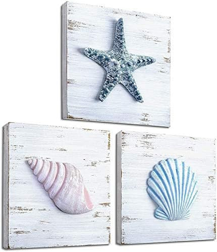 TideAndTales Beach Decor - 3D Seashell Wall Art (6" x 6") Rustic Beach House Bathroom Wall Decor - S | Amazon (US)
