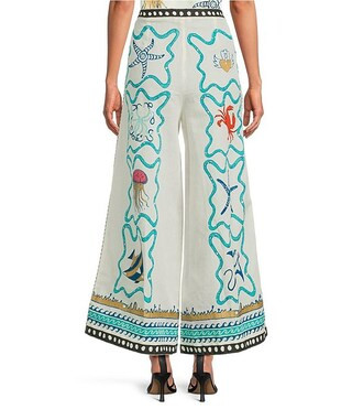 Namaste Sunshine Coordinating Linen Blend Hand Printed Wide Leg Pants | Dillard's