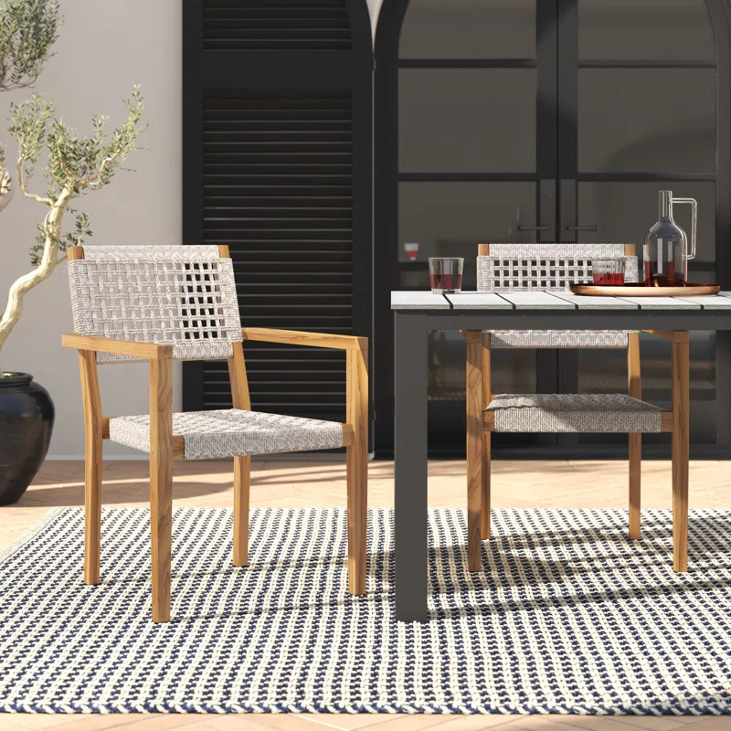 Cava Indoor/Outdoor Rope & Teak Stacking Armchairs (Set of 2) | Birch Lane