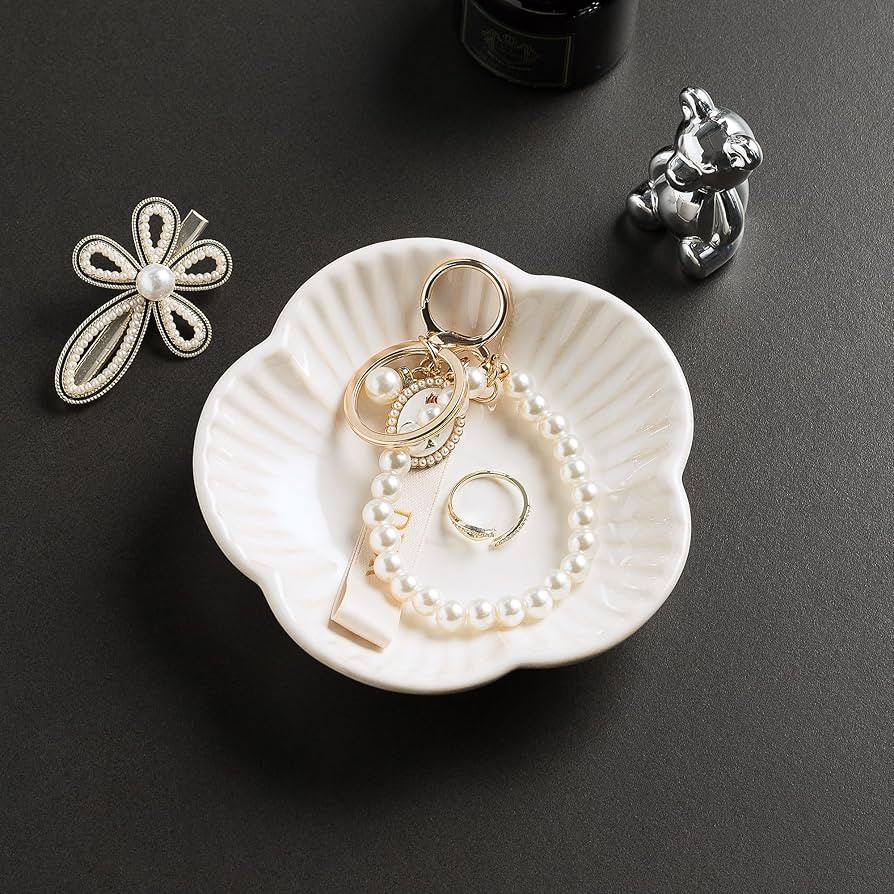 Mecaikru Flower Shape Ring Tray Jewelry Dish Key Bowl Ceramic Trinket Tray Decorative Jewelry Dis... | Amazon (US)