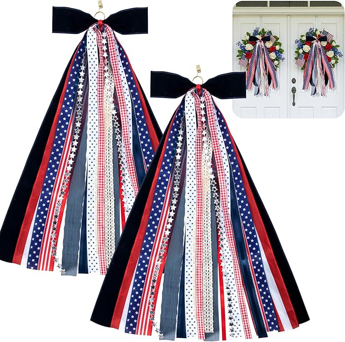 RunNico 2 Pcs Patriotic Assorted Ribbon Bow for Wreath, 30'' x 20'' Large Red White Blue Clip-On ... | Amazon (US)