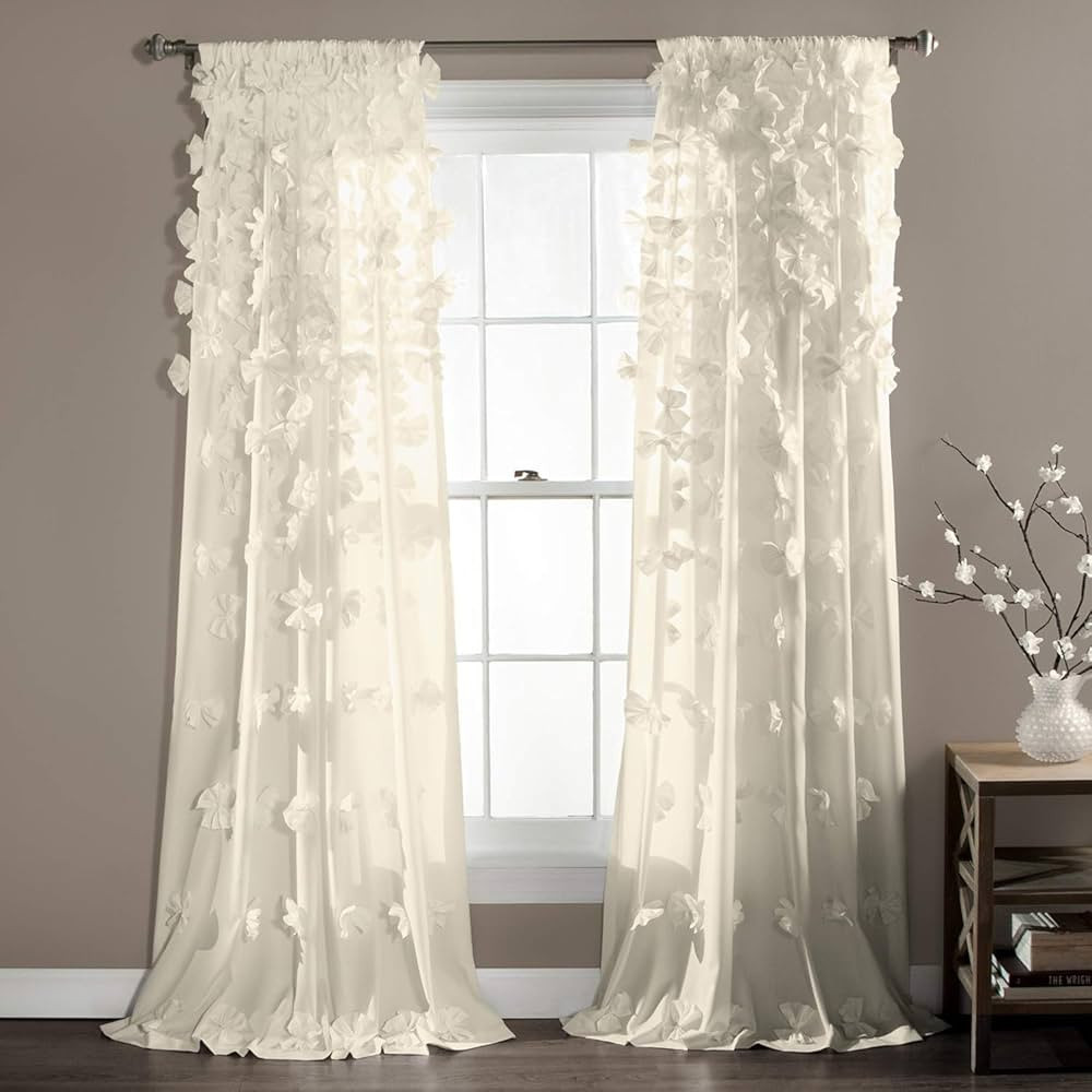 Lush Decor Riley Window Curtain Panel - Charming Handmade Bow Details - Elegant Light Filtering S... | Amazon (US)