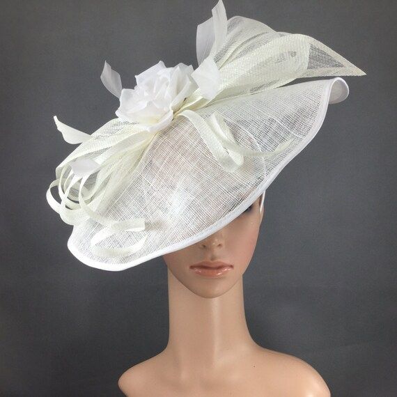 White Sinamay Fascinator with Rose , Womens Tea Party Hat, Church Hat, Derby Hat, Fancy Hat, wedding | Etsy (US)