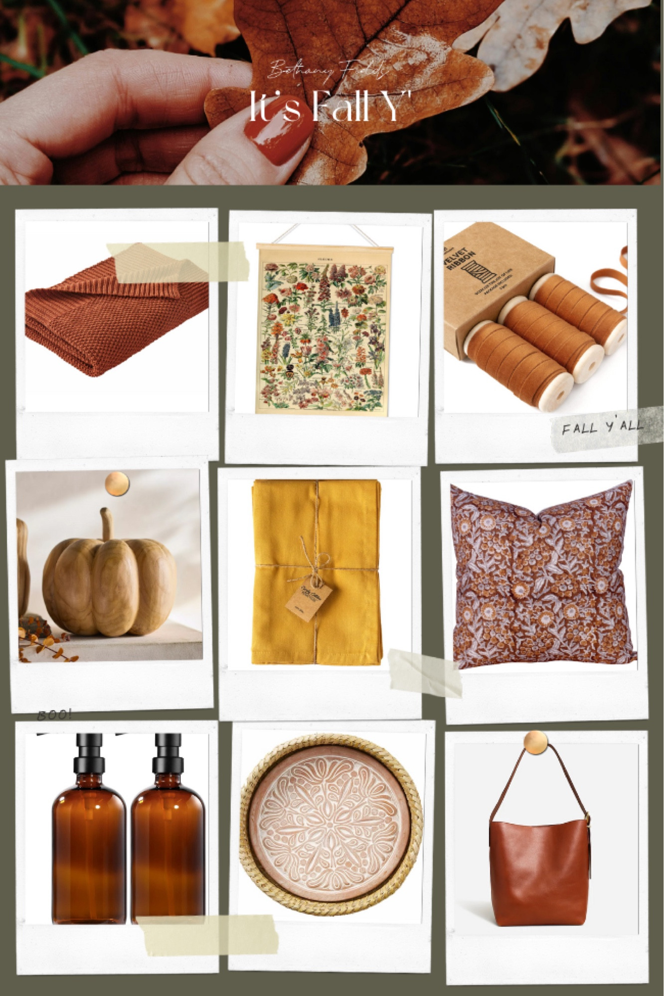 Natural pigments are having a moment and I am here for it. I’m splashing these colors around my home, kitchen, and wardrobe to tune into the cozy vibes I love! Rust blanket, floral tapestry, velvet ribbon, teak pumpkin, mustard napkins, block print pillow, amber glass, terracotta bread basket, made well tote 

#LTKHome #LTKSeasonal #LTKFindsUnder50