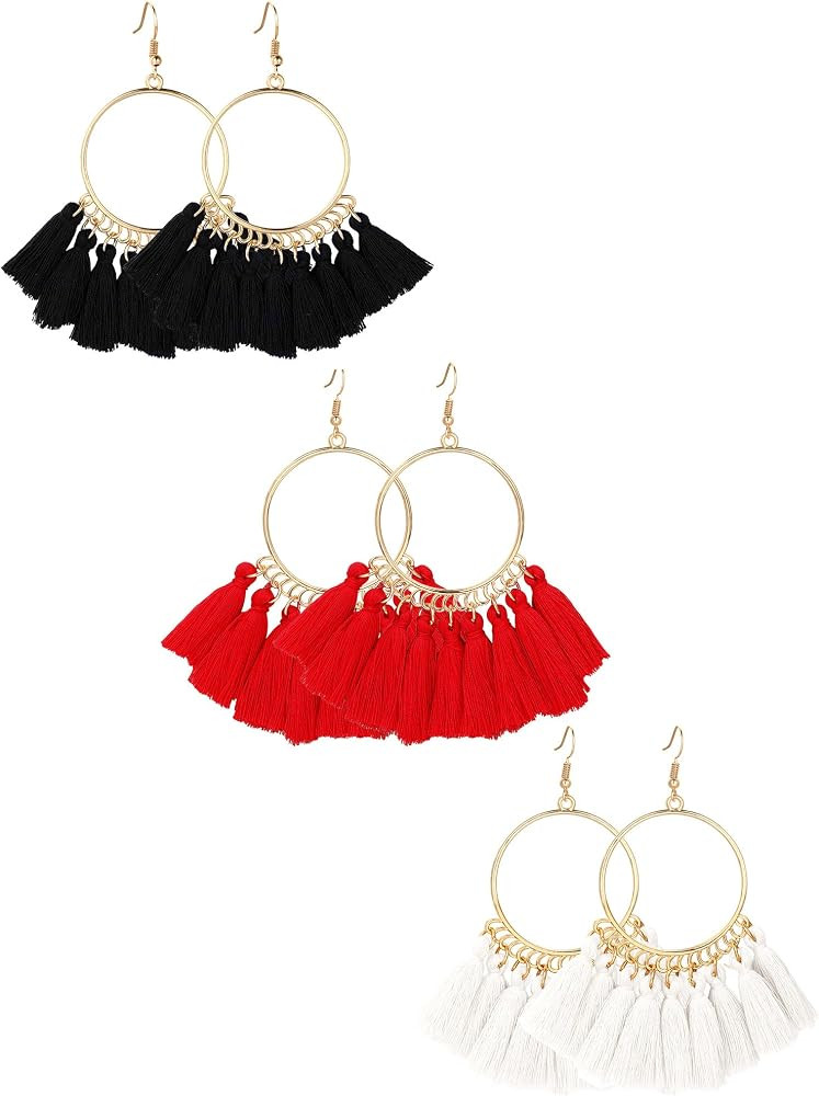 Gejoy Tassel Hoop Earrings Fan-shaped Drop Earrings Dangle Eardrop for Women Girls Party Bohemia ... | Amazon (US)