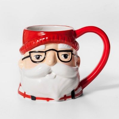 12.4oz Earthenware Santa With Glasses Mug Red/White - Threshold™ | Target