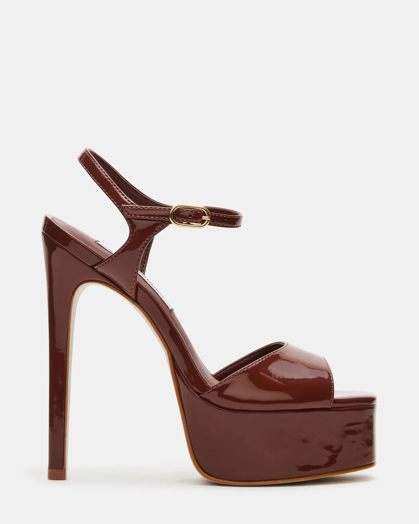 COLOGNE Brown Patent Platform Stiletto Heel | Women's Heels | Steve Madden (US)