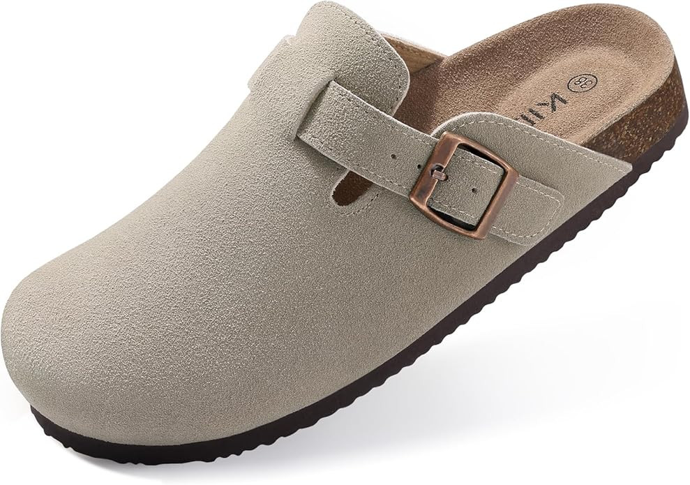 KIDMI Genuine Suede Clogs for Women Cork Footbed Sandals Leather Mules Potato Shoes with Arch Sup... | Amazon (US)