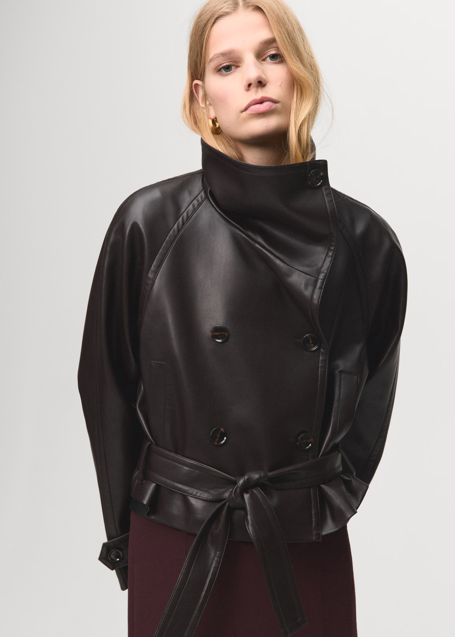 Maxi-jacket with faux-leather lapels - Women | MANGO United Kingdom | MANGO (UK)