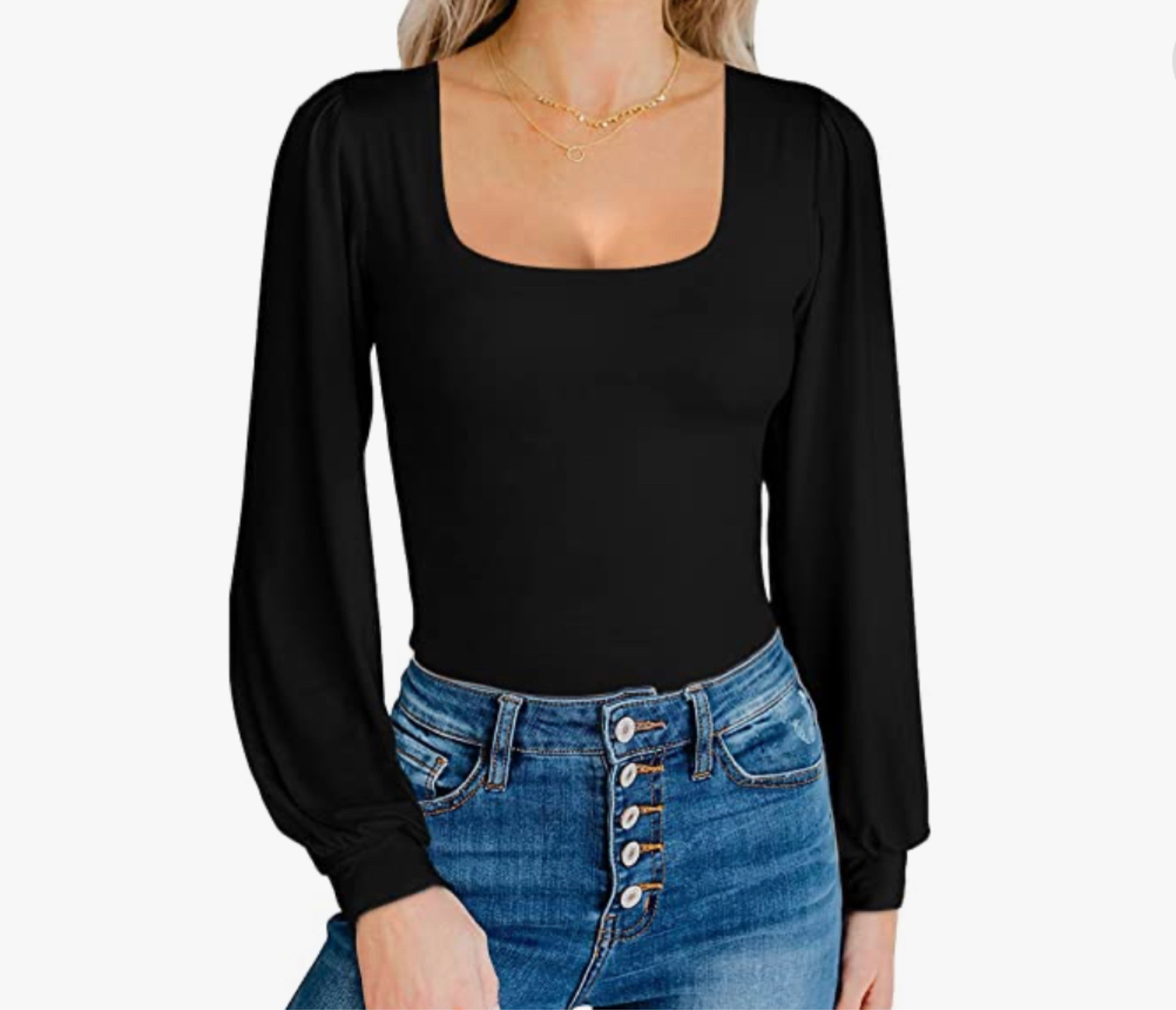 MANGOPOP Square Neck / Mock Neck Puff Sleeve Black Bodysuit 

#LTKstyletip #LTKunder50 #LTKFind