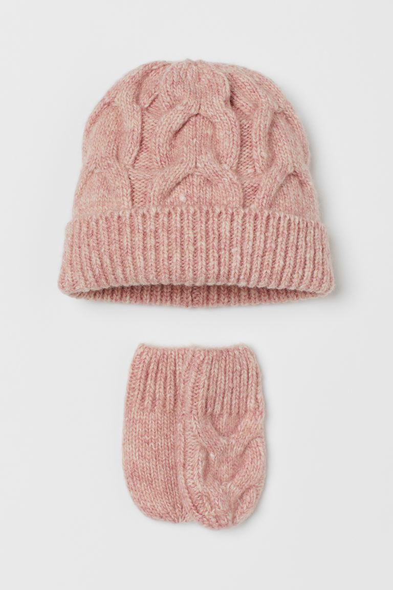 Cable-knit hat and matching mittens in a soft wool blend. Hat with a ribbed foldover cuff. Mitten... | H&M (US + CA)