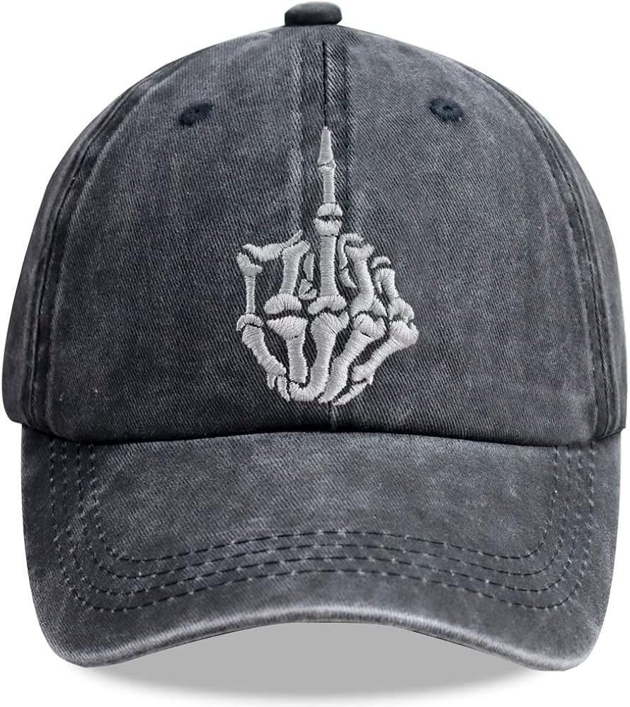 Unisex Skull Skeleton Hand Hat, Embroidered Halloween Bones Finger Adjustable Washed Cotton Denim... | Amazon (US)