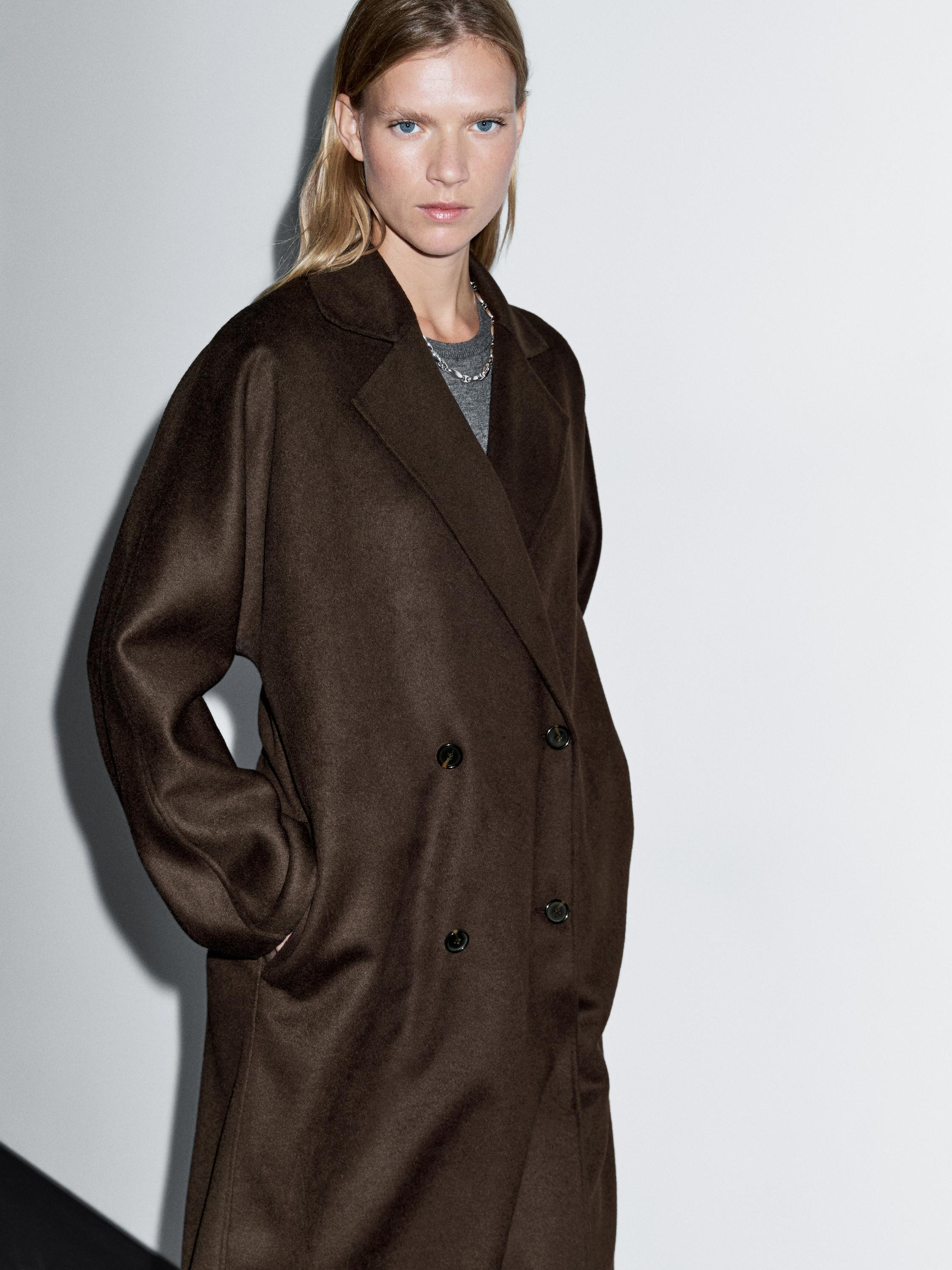 Long double-breasted wool blend coat | Massimo Dutti UK