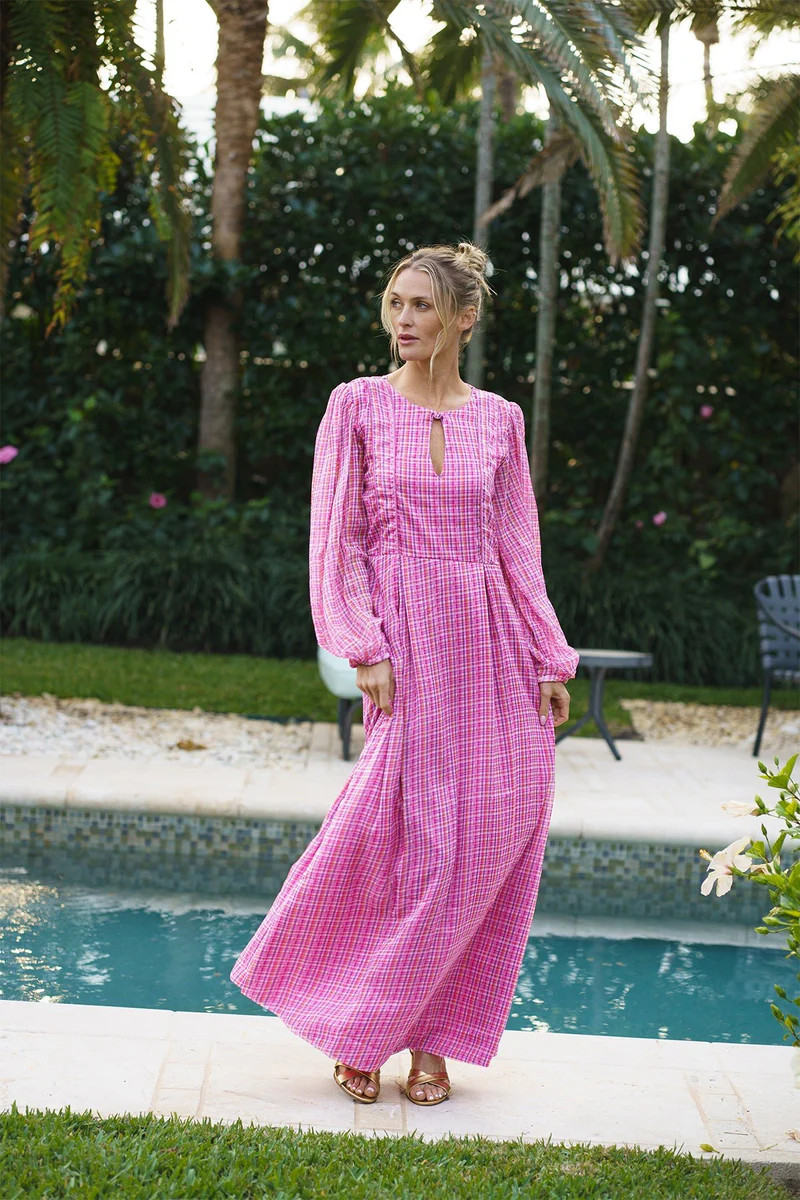 Ashford Maxi | Pink Multi Plaid Chiffon | SUE SARTOR