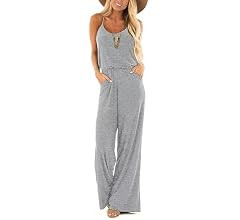 Lacozy Womens Casual Loose Sleeveless Spaghetti Strap Wide Leg Pants Jumpsuit Rompers | Amazon (US)