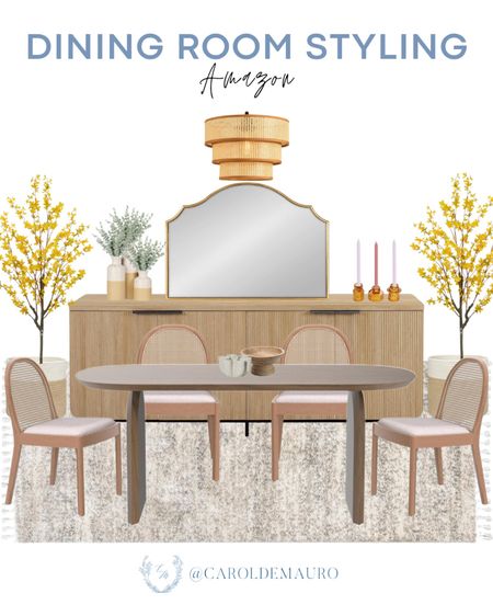 Make your dinner experience cozy this spring with this neutral dining table and rug, an elegant rattan chandelier, a mirror, a console table, a yellow faux plant, and more!
#furnitureupgrade #designtips #nordichomeinspo #amazonhome

#LTKSeasonal #LTKhome #LTKstyletip