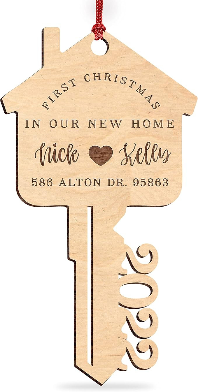 First Christmas in Our New Home, Personalized 2022 Key Christmas Ornament w/ Your Address & Names... | Amazon (US)