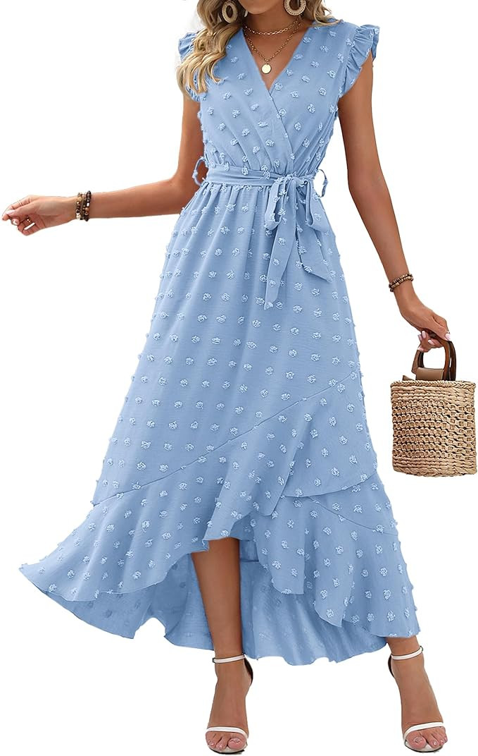 BTFBM Boho Dresses for Women 2026 Summer Fashion Cap Sleeve Swiss Dot Flowy Ruffle Beach Wedding ... | Amazon (US)