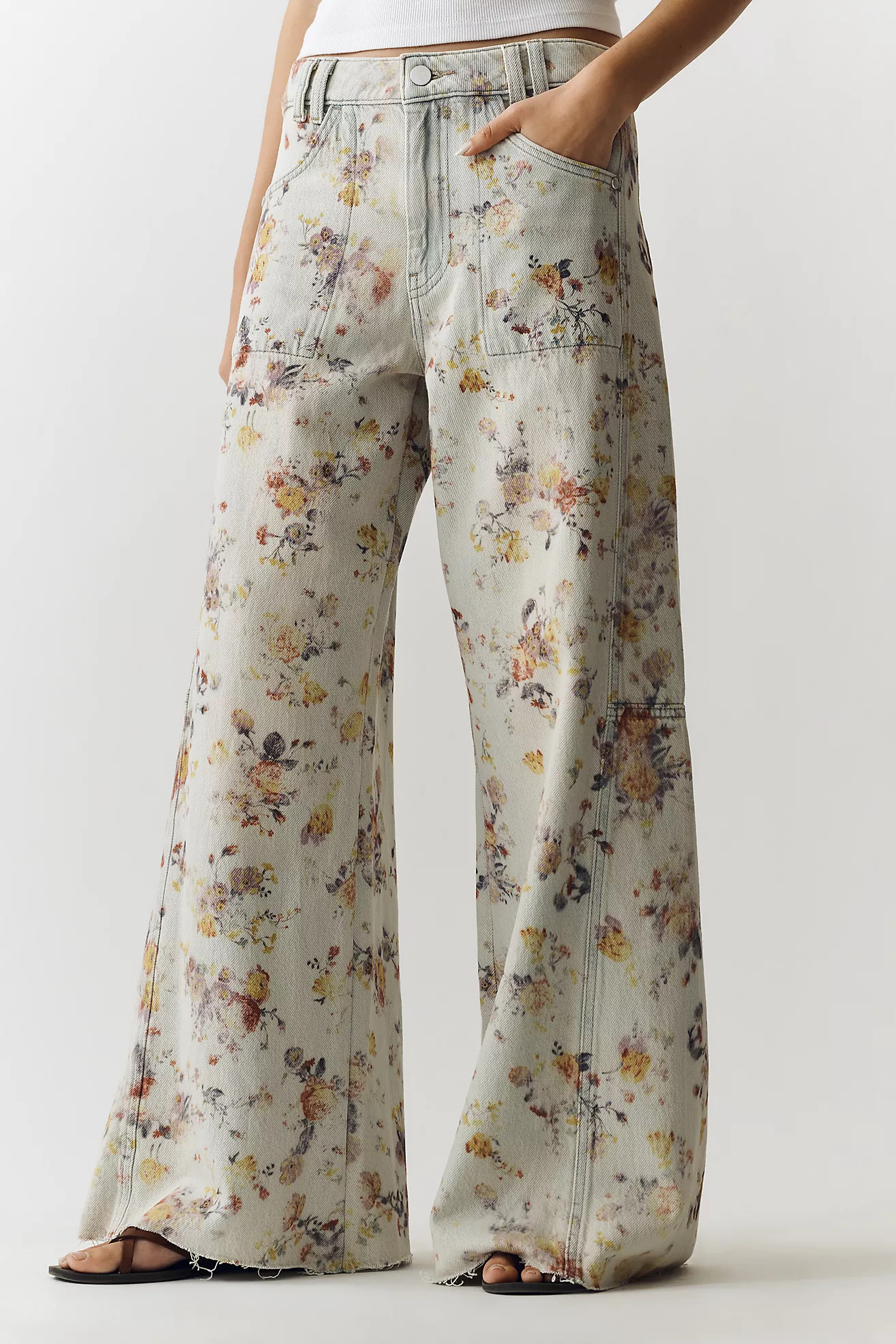 Pilcro Adi Floral Mid-Rise Wide-Leg Jeans | Anthropologie (US)