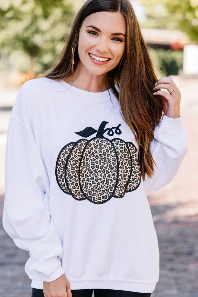 Leopard Pumpkin White Corded Graphic Sweatshirt | The Mint Julep Boutique
