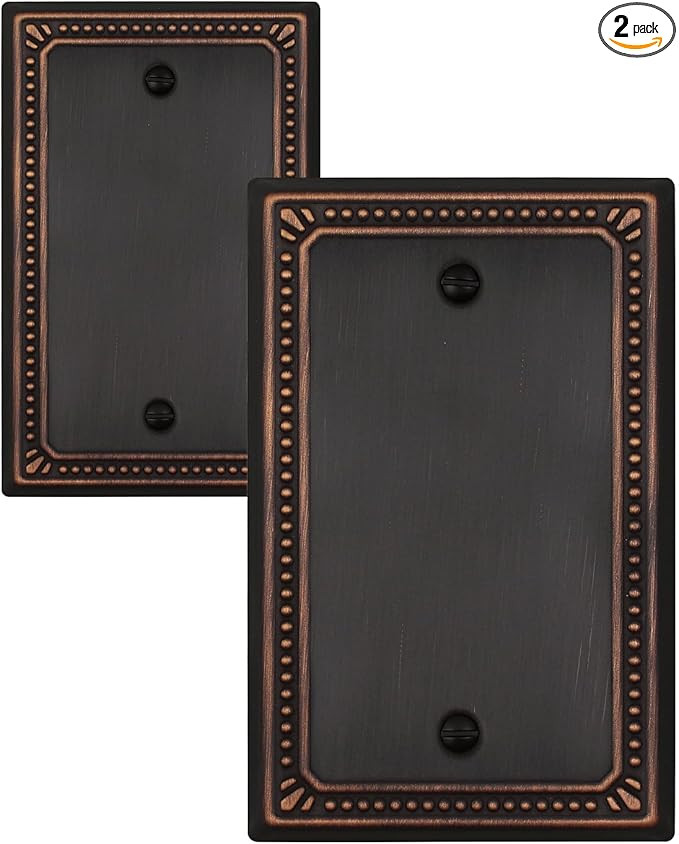 Metal Wall Plates, Switch Plates and Outlet Covers, Decorative Pearl Design (1 Blank 2PK, Aged Br... | Amazon (US)
