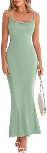 PRETTYGARDEN Women's 2026 Summer Maxi Dress Spaghetti Strap Mesh Slip Bodycon Dress Cowl Neck Coc... | Amazon (US)