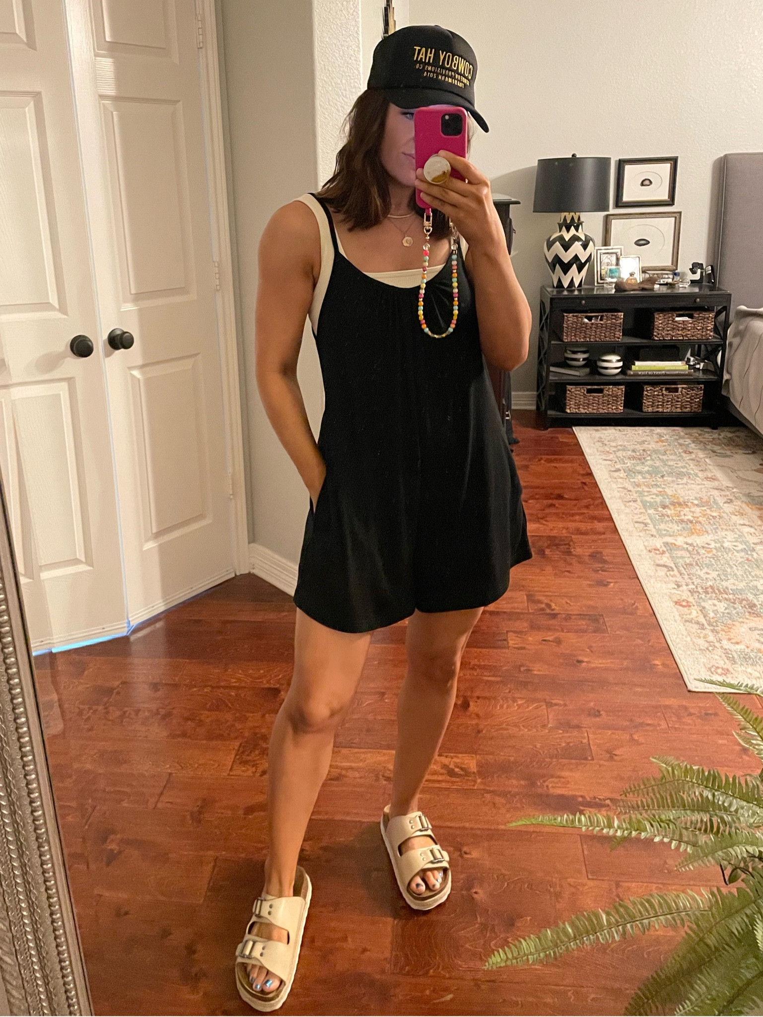 Travel outfit free people dupe Amazon romper Amazon sports bra Walmart Birkenstock sandals cowboy trucker hat

#LTKshoecrush #LTKunder50 #LTKtravel