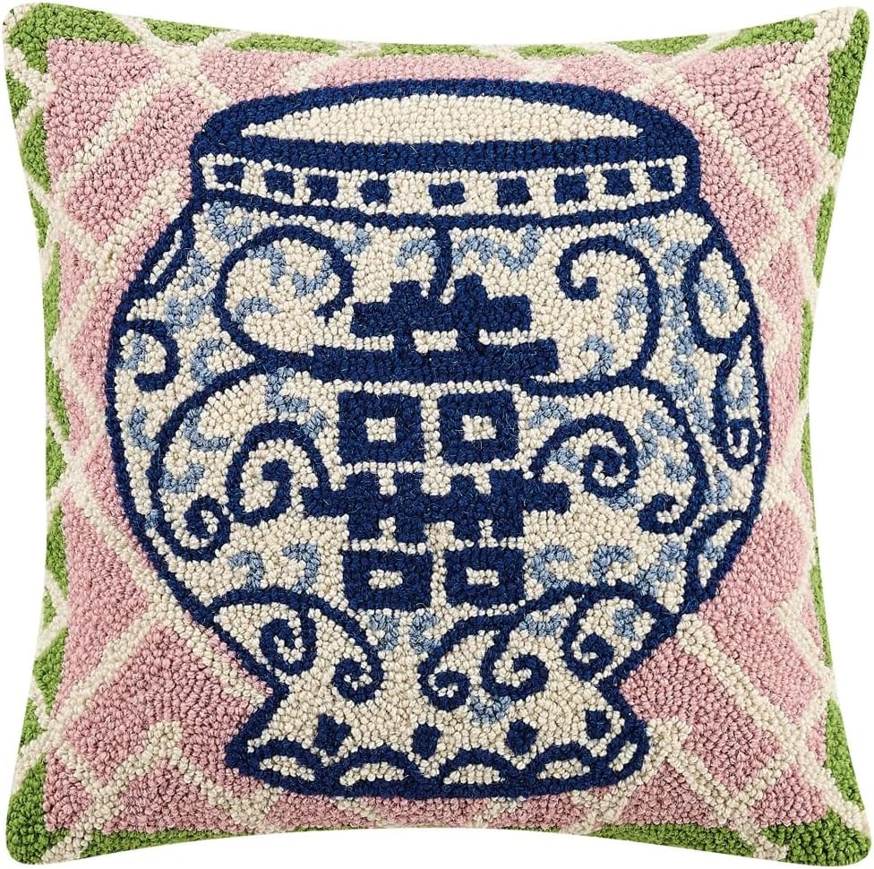Peking Handicraft 30TG405C16SQ Double Happiness Poly Filled Hook Pillow, 16-inch Square, Wool and Cotton | Amazon (US)