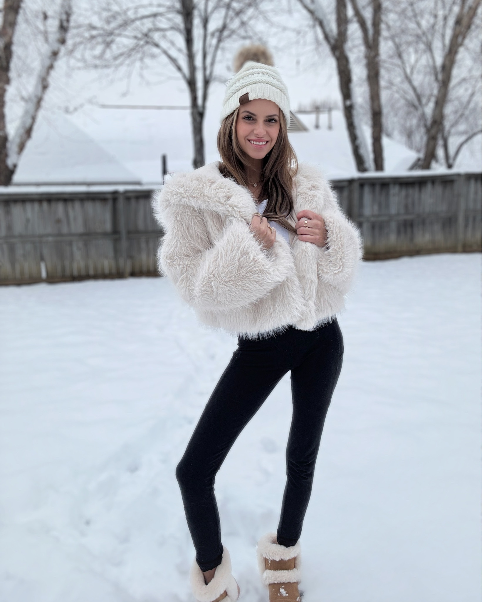 Snow day outfit! Faux fur coat is from Target. My leggings , CC beanie, and winter furry Sherpa boots by brand: Dream Pairs, can all be purchased on Amazon! 

#LTKSeasonal #LTKStyleTip #LTKGiftGuide