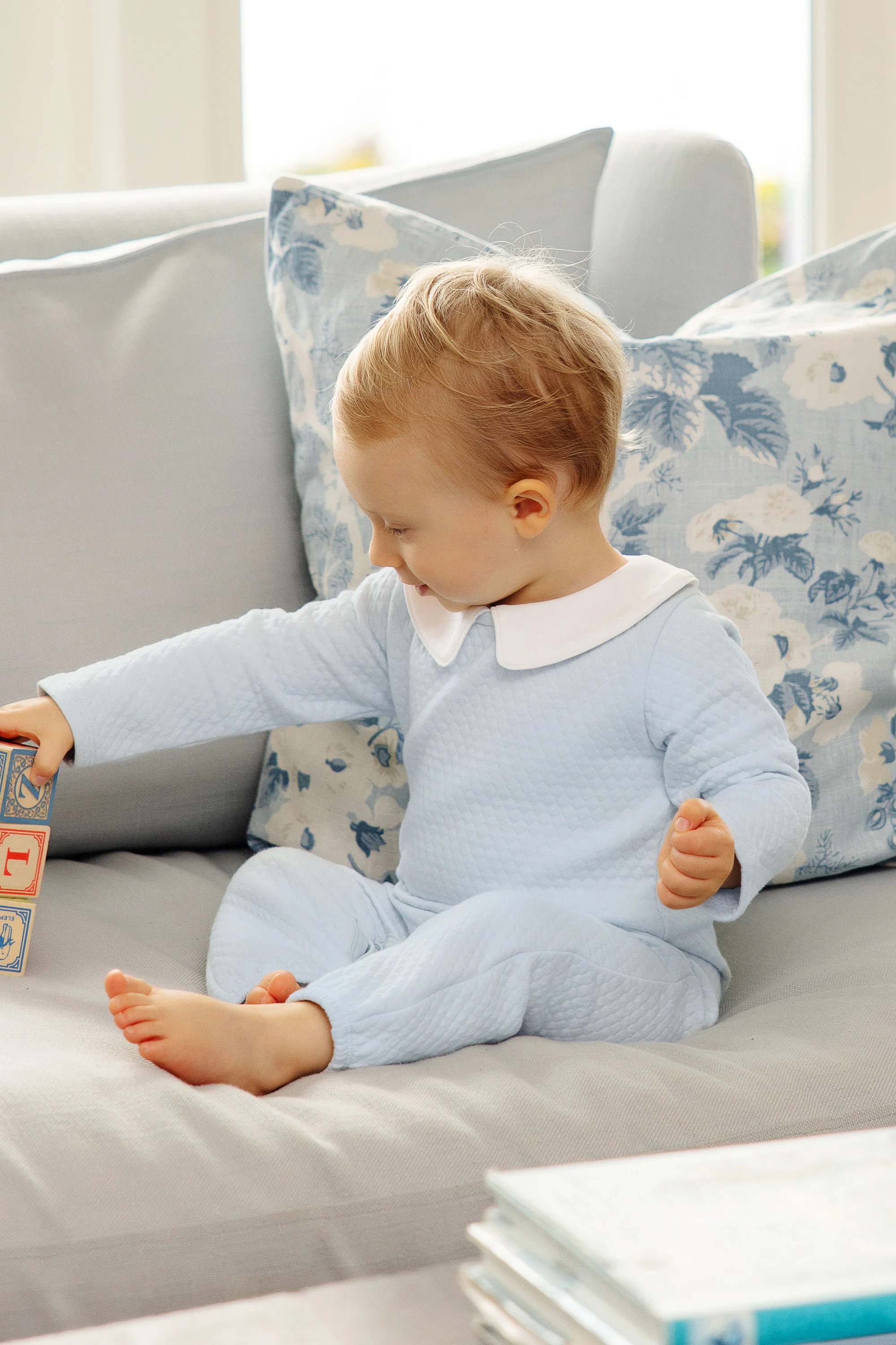 Potter's Playsuit (Quilted) - Beale Street Blue with Worth Avenue White | The Beaufort Bonnet Company