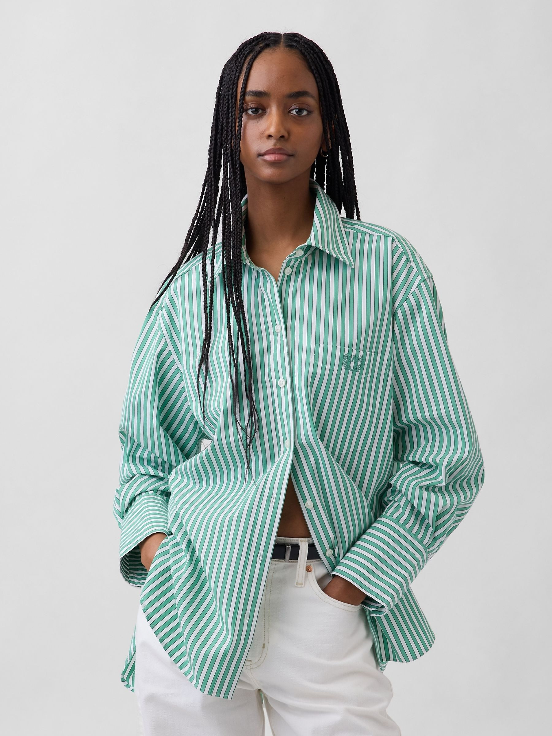 Green Stripe Cotton Poplin Big Shirt | Gap | GAP UK