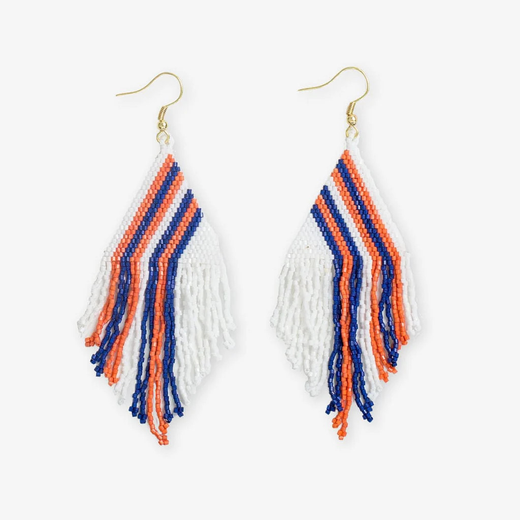 Haley Game Day Falling Lines Beaded Fringe Earrings Navy and Orange | INK+ALLOY
