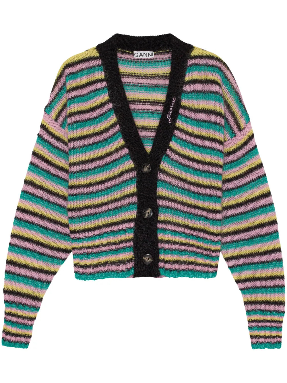 GANNI stripe-print Mohair Cardigan - Farfetch | Farfetch Global